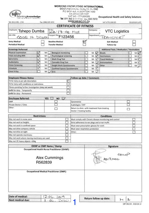 Medical Certificate Medical Certificate